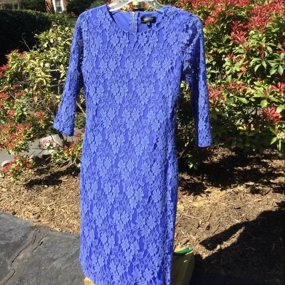 knee length dresses for ladies Botanical Garden Party Lace Midi M / Airy Blue